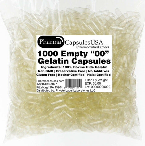 1000 EMPTY GELATIN CAPSULES SIZE 00 BULK Kosher Halal 1,000 Gel Caps Pure USA
