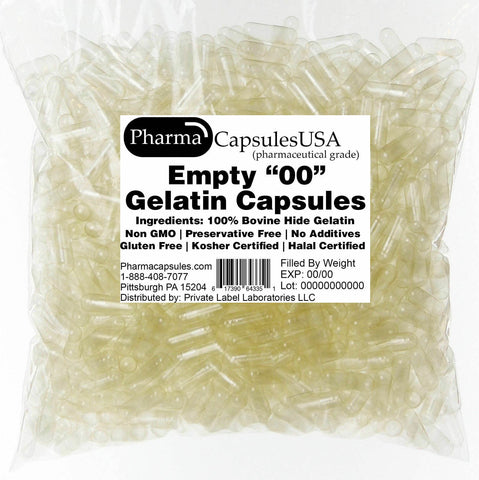 Empty Gelatin Capsules - Sizes 000 00 0 1 2 3 4 - USA Kosher // Halal Gel Caps
